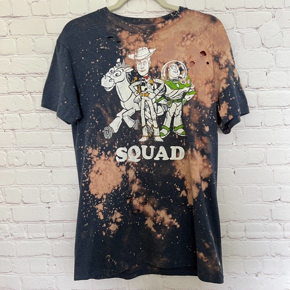 Toy Story SQUAD Unisex Upcycled Reworked Bleached Distressed T-Shirt - Medium - Picture 1 of 6